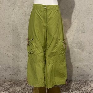 Ronen Chen Y2K Olive Cropped Cargo Wide Leg Pants | Designer | Lagenlook